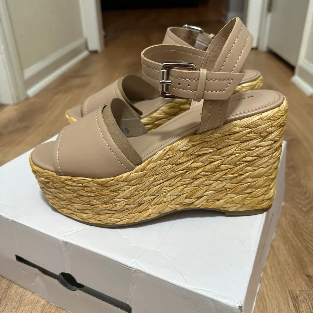 Marc Fisher | Tan Burian Espadrille Platform Wedge Ankle Strap Sandals‎